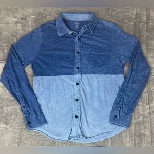 J Crew Indigo Cotton Yards Button‎ Up Shirt Mens M Blue Colorblock Knit Goods